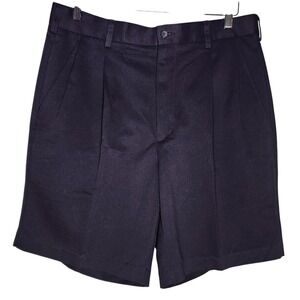 Izod Mens Microfiber Shorts 34 Black Pleated Cuffed 9" Preppy Sporty Golf Sporty